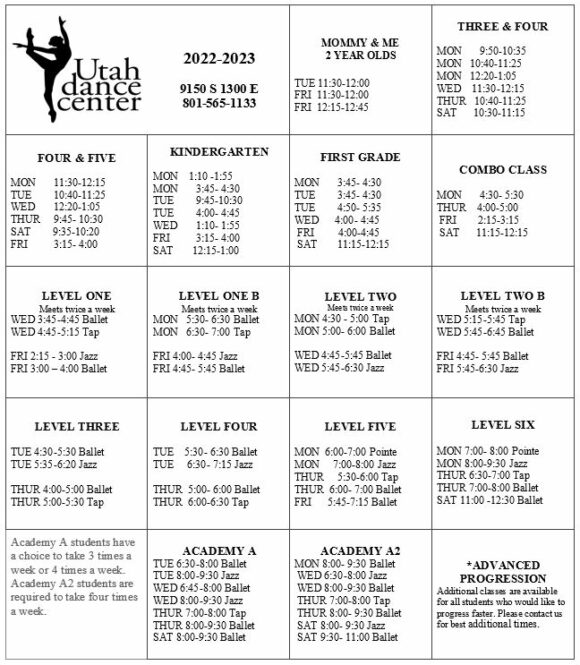 Class Schedule Utah Dance Center